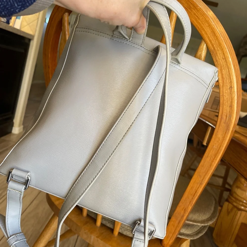 DKNY Light Gray Leather Backpack